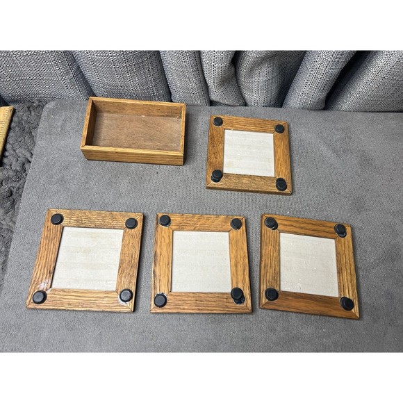 Cat Ceramic Wood Framed Tile Derick Bown Artist Signed Coasters Lot Of 4 - Picture 8 of 9